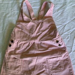 Pink Corduroy Overall Dress with Pockets